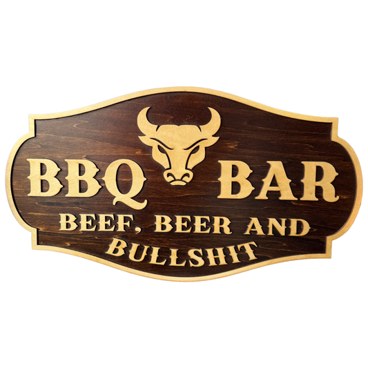 Rustic Wooden Man Cave Sign – “Beef, Beer & Bullshit”